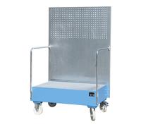 Cubeta colectora rodante con pared de placas perforadas eurokraft pro, 2 bidones de 200 l de pie uno al lado del otro, L x A x H 870 x 1290 x 2015 mm