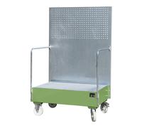Cubeta colectora rodante con pared de placas perforadas eurokraft pro, 2 bidones de 200 l de pie uno al lado del otro, L x A x H 870 x 1290 x 2015 mm