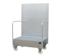 Cubeta colectora rodante con pared de placas perforadas eurokraft pro, 2 bidones de 200 l de pie uno al lado del otro, L x A x H 870 x 1290 x 2015 mm