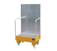 Cubeta colectora rodante con pared de placas perforadas eurokraft pro, 2 bidones de 60 l de pie uno al lado del otro, L x A x H 570 x 890 x 1685 mm