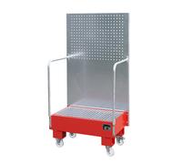 Cubeta colectora rodante con pared de placas perforadas eurokraft pro, 2 bidones de 60 l de pie uno al lado del otro, L x A x H 570 x 890 x 1685 mm