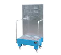 Cubeta colectora rodante con pared de placas perforadas eurokraft pro, 2 bidones de 60 l de pie uno al lado del otro, L x A x H 570 x 890 x 1685 mm