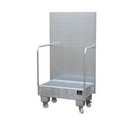 Cubeta colectora rodante con pared de placas perforadas eurokraft pro, 2 bidones de 60 l de pie uno al lado del otro, L x A x H 570 x 890 x 1685 mm