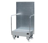 Cubeta colectora rodante con pared de placas perforadas eurokraft pro, 2 bidones de 60 l de pie uno al lado del otro, L x A x H 570 x 890 x 1685 mm