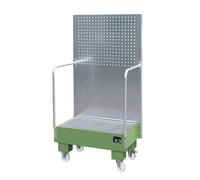 Cubeta colectora rodante con pared de placas perforadas eurokraft pro, 2 bidones de 60 l de pie uno al lado del otro, L x A x H 570 x 890 x 1685 mm
