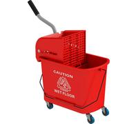 Cubeta de 20 litros para mop con escurridor, ruedas, de plástico rojo