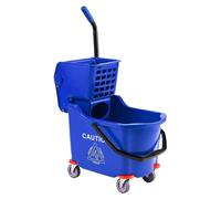 Cubeta para fregona - 32 litros. Cubeta con sistema de exprimido lateral - Plástico - Carro de limpieza con ruedas - Azul