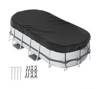 Cubierta de alberca ovalada resistente para piscinas sobre el suelo de 7 x 13 pies, lona negra resistente a la intemperie con accesorios para detener la suciedad y la lluvia (366 x 732 cm)
