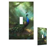 Cubierta de interruptor de luz, placa de pared de pavo real en el bosque, 1 placa de interruptor de banda, cubierta decorativa de toma de corriente, placa frontal para baño, cocina, decoración de