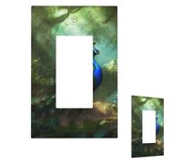 Cubierta de interruptor de luz, placa de pared de pavo real en el bosque, 1 placa de interruptor de banda, cubierta decorativa de toma de corriente, placa frontal para baño, cocina, decoración de