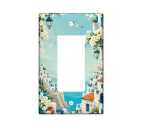 Cubierta para interruptor de luz basculante individual, diseño de flores, estilo mediterráneo, costero, gaviota, farol, verano, azul, plástico, tamaño estándar, placa decorativa para nuevo apartamento