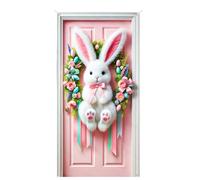 Cubierta para puerta de huevo de conejito de Pascua, decoración de pancarta colgante, telón de fondo para navideña en interiores y exteriores | Granja primavera pared porche mural signo de bien