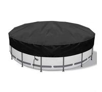 Cubierta redonda resistente de 8 pies, lona de PVC resistente al desgarro para piscinas terrestres, jacuzzis, protección solar impermeable a prueba de polvo con superposición para borde, color negro