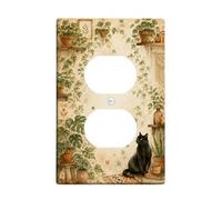 Cubiertas dúplex de cocina para gatos, placa de pared con plantas rústicas botánicas, estantes de plástico verde primavera, placas faciales de tamaño estándar para enchufes eléctricos para dormitorio
