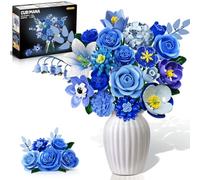 CUBIMANA Flores Set de Construcción Ramo con Luz - Colección Botánica para Adultos, Kit de Plantas Florales de 832 Piezas para Decor Hogar, Mujeres, Niñas y Niños +12 años (Azul)