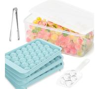 Cubitera con tapa y recipiente, 2,5 cm x 99 piezas, cubos de hielo redondos, cubitera con tapa, mini círculo con pala y pinzas para hielo, cóctel, café y zumo (azul)