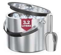Cubitera con Tapa y Scoop, 3.2L Cubiteras Para Hielo Botellas Aislamiento de Doble Pared Acero Inoxidable, Champanera Cubitera Vino Cubo de Hielo Refrigerada Bebidas y Alimentos