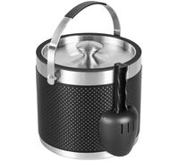 Cubitera de 3,2 L con tapa y pala, diseño de piel de acero inoxidable, cubo de hielo aislado de doble pared para cócteles y fiestas (negro)
