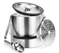 Cubitera de 3L con Tapa Cubitera de Acero Inoxidable para Cubitos Cubitera aislada de Doble Pared para Vino con Pala para Hielo, Pinzas y colador