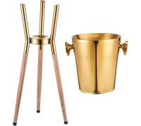 Cubitera de Hielo de Acero Inoxidable de Capacidad 5 l Equipado con Soporte extraíble y Asas multifunción, Enfriador de Bebidas para Jarra de Cerveza y Vino.,Gold+Wood Color