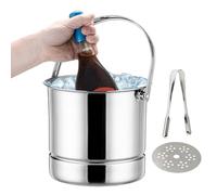 Cubitera de hielo de vino champán, de acero inoxidable con asa, cubo de hielo de doble pared de 1 litro con colador de tapa hermética y pinzas, mantiene el hielo congelado durante más tiempo, para bar