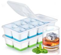 Cubiteras para Hielo Grande, JRISBO 2 Piezas Cubitera Silicona con Tapa para Cubitos de Hielo, Cubitera Silicona sin BPA Apilables Moldes de Hielo Ice Cube Tray para Cóctel Whisky (Azul + Verde)