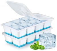 Cubiteras para Hielo Grande, JRISBO 2 Piezas Cubitera Silicona con Tapa para Cubitos de Hielo, Cubitera Silicona sin BPA Apilables Moldes de Hielo Ice Cube Tray para Cóctel Whisky (Azul)