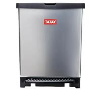Tatay Cubo de basura cocina con pedal 25L – Libre de BPA, interior/exterior, gris metalizado