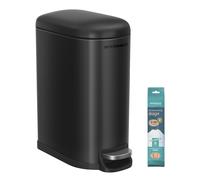 SONGMICS - Cubo de basura para baño (10 L, pequeño, tapa, cubo de pedal para inodoro, compacto, pequeño espacio, de acero, cierre suave, negro de tinta LTB010B02)
