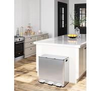 Cubo de basura, 3 compartimentos de 20 litros, sistema de separación de residuos, cubo de basura con pedal, cubo de basura para la cocina, metal, cubeta interior de plástico