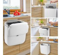 Cubo de Basura Colgante Plegable 10L con Tapa para Cocina y Autocaravana | Papelera compacta para puerta de armario o pared, bajo fregadero, camping, coche, baño, oficina y dormitorio