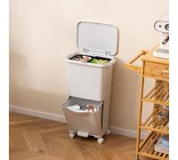 Cubo de basura con 3 compartimentos, 36 litros, ideal para la cocina. Cubo de basura con pedal, sobre ruedas, con 2 contenedores extraíbles y etiquetas. Sistema de separación de residuos con tapa, apt