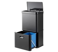 Cubo de basura con 3 compartimentos, 56 litros. Sistema de separación de residuos que incluye 2 contenedores extraíbles: 2 de 10 litros y 1 de 36 litros. Cubo de basura eléctrico con sensor y tapa de 