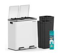 Cubo de Basura con Doble Compartimento Papelera con Pedal de Metal Blanco Plata