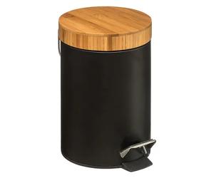 Cubo de basura con pedal de metal y bambú negro Natureo 3 l