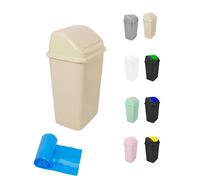 Cubo de Basura con Tapadera Basculante - 15L / 25L / 30L / 50L - Papelera Ideal para Cocina, Baño y Oficina Beige 30 + bags