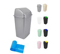 Cubo de Basura con Tapadera Basculante - 15L / 25L / 30L / 50L - Papelera Ideal para Cocina, Baño y Oficina Silver 30 + bags