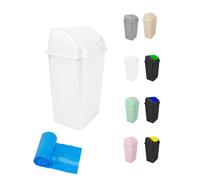 Cubo de Basura con Tapadera Basculante - 15L / 25L / 30L / 50L - Papelera Ideal para Cocina, Baño y Oficina White 30 + bags