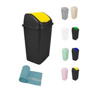 Cubo de Basura con Tapadera Basculante - 15L / 25L / 30L / 50L - Papelera Ideal para Cocina, Baño y Oficina Yellow - black 50 + bags