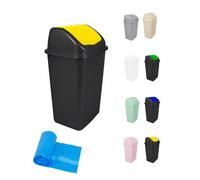Cubo de Basura con Tapadera Basculante - 15L / 25L / 30L / 50L - Papelera Ideal para Cocina, Baño y Oficina Yellow - black 30 + bags