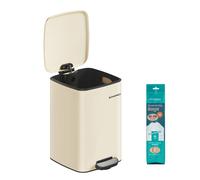 SONGMICS Cubo de Basura, Basurero de 20 L, de Cocina de Acero Inoxidable, con Cubeta Interior, Cierre Suave y Permanece Abierto, Beige Arena LTB592A02