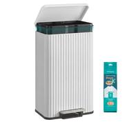 SONGMICS - Papelera de cocina, 50 L, con pedal, tapa de cierre suave, cubo interior extraíble de acero, 15 bolsas de basura (código K) incluidas, color blanco nube LTB586WZ02