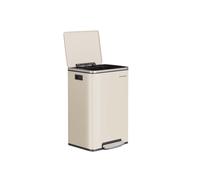 SONGMICS Cubo de Basura 50 L, con 15 Bolsas de Basura, Acero, Bolsa de Plástico Extraíble, con Tapa, Asas, Cierre Suave, Crema LTB595A02