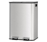 Cubo de basura de acero inoxidable con doble compartimento – Pedal, tapa con cierre suave/mantén abierta, 2 cubetas interiores extraíbles, filtro de olores, compatible con bolsas estándar – 2 x 30 lit
