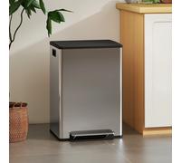 Cubo de basura doble Homcom, 2 unidades de 30 litros, cubo de acero inoxidable con pedal para la cocina, ideal para la clasificación de residuos, con contenedores interiores, tapa con cierre suave y