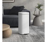 Cubo de basura HOMCOM de 30L, cubo de basura con pedal de acero inoxidable y tapa de cierre suave, contenedor interior sin volumen, 28L x 35L x H cm, Blanco