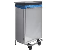 Cubo de basura industrial en acero inoxidable con ruedas y soporte para bolsa de 110L
