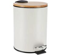 Cubo de basura Metal Con Tapa Bambú Caída Amortiguada 3 L, Papelera con pedal pequeño para Baño - Tendance Blanco