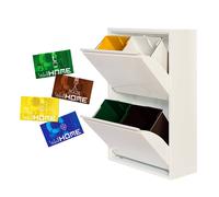 WELL HOME MOBILIARIO & DECORACIÓN Cubo de basura y reciclaje Metálico de 4 compartimentos + 4 etiquetas magnéticas, 4x17L (68L) Blanco mate