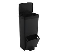 Cubo de basura o reciclaje 70L, VERTICAL, en 2 Compartimentos, Papelera para residuos, 76 cm de altura, fácil gestión, Negro